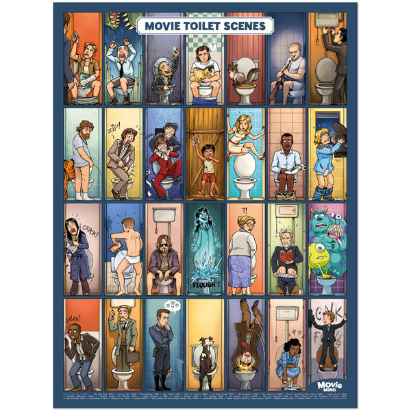 Movie Toilet Scenes, Poster by Movie Mind, Guess the film: WC Edition, Bathroom Wall Art for Film Lovers